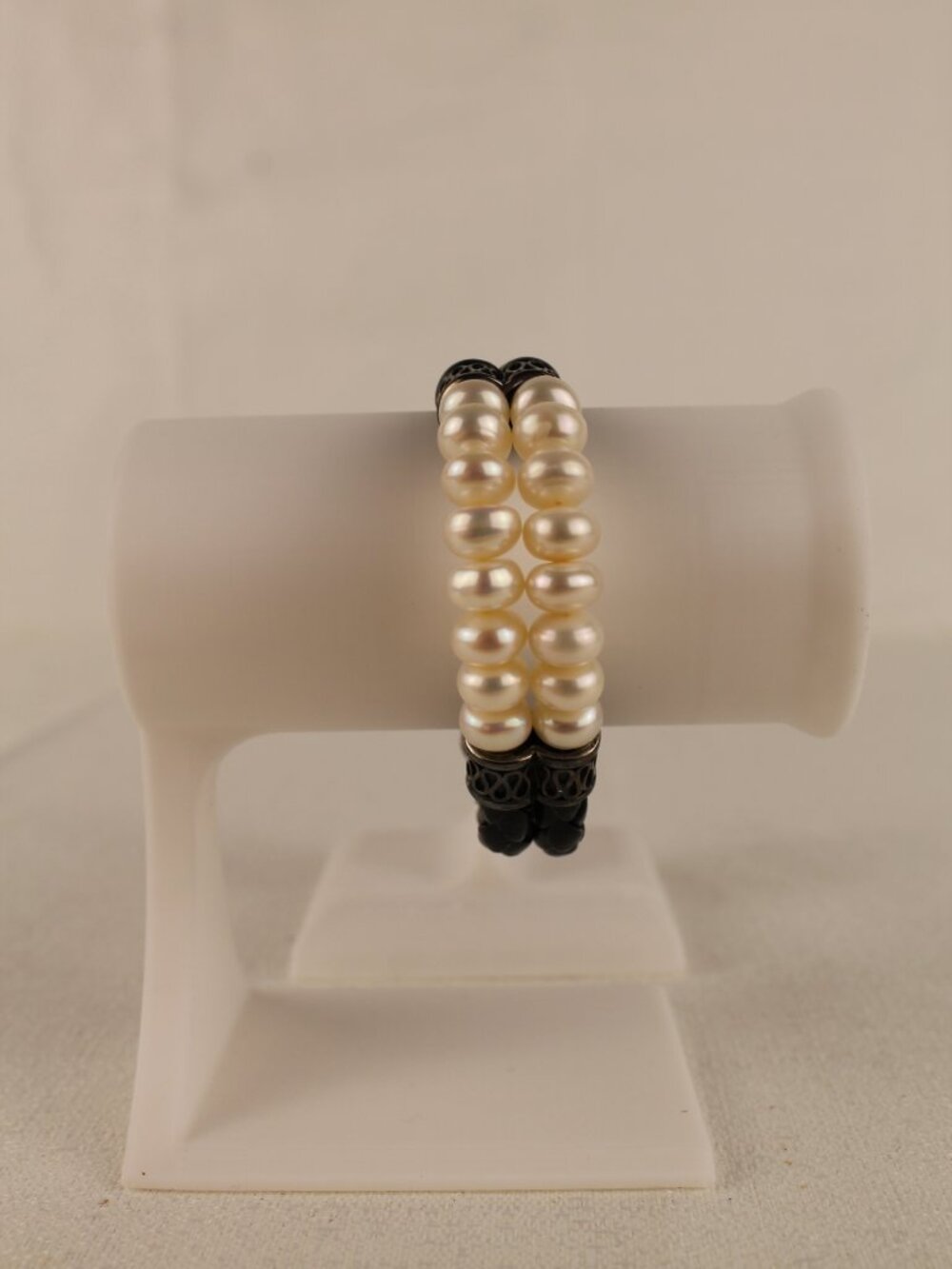 Vintage Freshwater Pearl Braided Black Leather Bracelet Double Strand Hook Clasp
